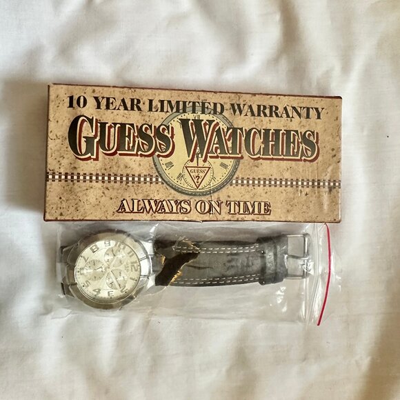 Guess Steel 190199G1 Men's Wrist Watch Brown Leather Band, New Battery, Quartz - Picture 1 of 9